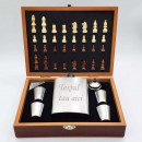 Set Sticla 4 Pahare, Palnie, Sah, Cutie Speciala Tabla De Sah, Piese De Sah, Sticla 8 Oz, Sticla Personalizata