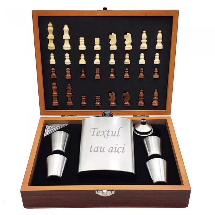 Set Sticla 4 Pahare, Palnie, Sah, Cutie Speciala Tabla De Sah, Piese De Sah, Sticla 8 Oz, Sticla Personalizata