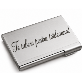 Suport de Carduri din Aluminiu Personalizat – Design Dreptunghiular, Gravat cu Textul Tau