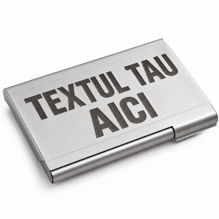 Suport de Carduri din Aluminiu Personalizat – Design Dreptunghiular, Gravat cu Textul Tau
