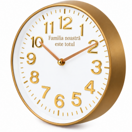 Ceas de Perete Decorativ 25 cm, Design Modern si Elegant, Alb cu Detalii Aurii, Gravat cu TEXTUL TAU