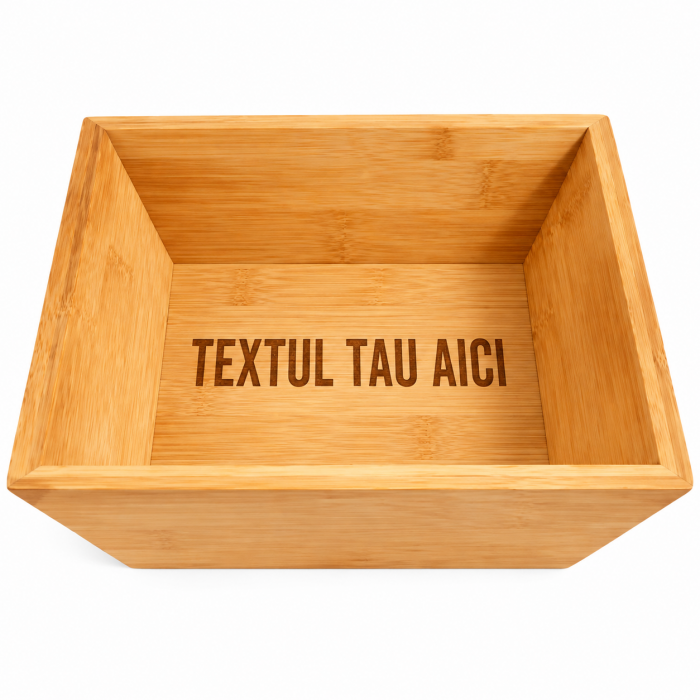 Bol din Bambus Natural Personalizat pentru Bucatarie – Pentru Depozitarea Alimentelor, 21 × 21 × 8 cm, Gravat cu TEXTUL TAU