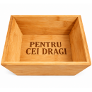 Bol din Bambus Natural Personalizat pentru Bucatarie – Pentru Depozitarea Alimentelor, 21 × 21 × 8 cm, Gravat cu TEXTUL TAU