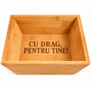 Bol din Bambus Natural Personalizat pentru Bucatarie – Pentru Depozitarea Alimentelor, 21 × 21 × 8 cm, Gravat cu TEXTUL TAU