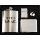 Set Cadou Barbati cu Plosca din Inox Personalizata prin Gravare cu TEXTUL TAU, Bricheta Metalica, Tabachera si Palnie