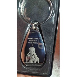 Breloc personalizat in forma ovala cu desfacator capace gravat cu poza si text