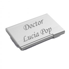 Suport carti de vizita aluminiu, gravat, personalizat cu nume sau sigla, 95 x 65 x 7 mm