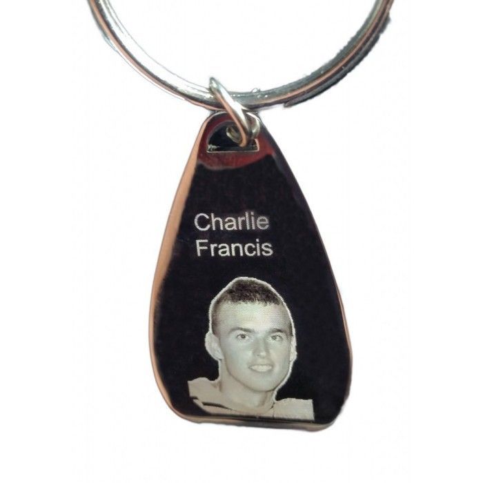 Breloc personalizat in forma ovala cu desfacator capace gravat cu poza si text